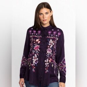 JOHNNY WAS CURACAO OVERSIZED LONG SLEEVE TUNIC IN DEEP PURPLE SIZE XL